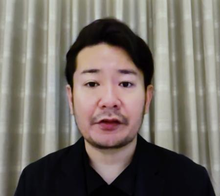 　自民党総裁選での動画作成に関し、オンライン取材に応じる松井健氏