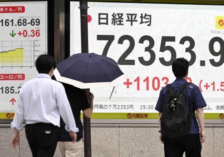 　街角に大きく表示される株価＝東京都中央区