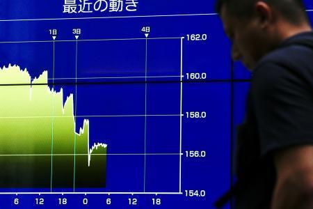 　ドルに対し急伸した最近の円相場の推移を示すモニター＝３日午後、東京都千代田区