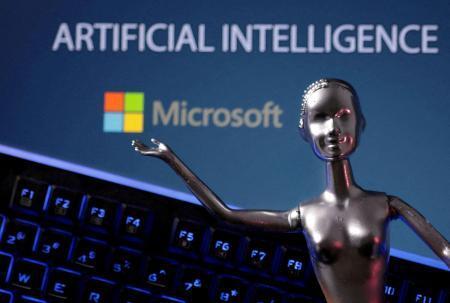 　マイクロソフトのロゴと人工知能（ＡＩ）のイメージ（ロイター＝共同）