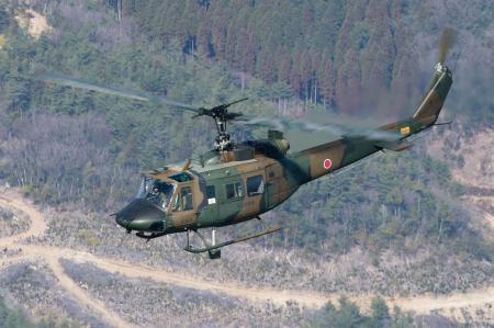 　陸上自衛隊のＵＨ１Ｊヘリコプター＝２０２４年３月、大分県日田市