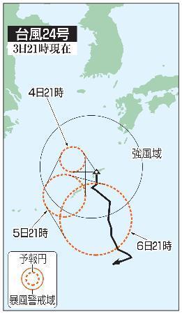 　台風２４号の予想進路（３日２１時現在）