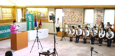 　「ガールズメッセ２０２６」の式典に出席された佳子さま＝１１日午後、東京都渋谷区（代表撮影）