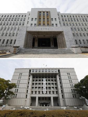 　大阪府庁本館（上）と大阪市役所