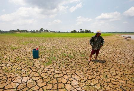 　高温で干上がったアマゾンの川＝２０２３年１０月、ブラジル・アマゾナス州（ＡＰ＝共同）