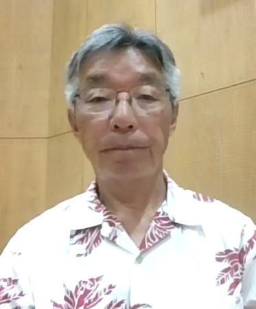 　住民説明会を終え、オンラインで記者会見する東京都小笠原村の渋谷正昭村長＝２９日