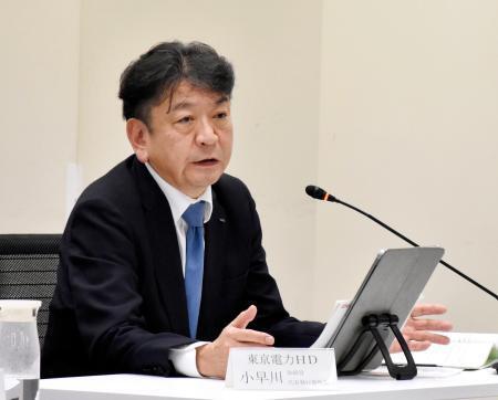 　福島第１原発の廃炉事業の改革案を今秋にまとめる考えを示した東京電力ホールディングスの小早川智明社長＝２２日午後、東京都港区