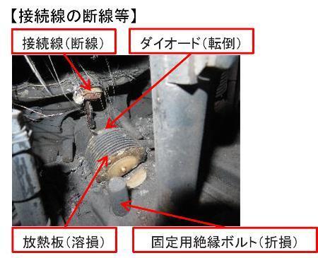　関電大飯原発３号機の発電機に接続する「励磁機」で見つかった損傷部分（関西電力提供）