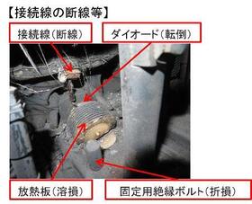 　関電大飯原発３号機の発電機に接続する「励磁機」で見つかった損傷部分（関西電力提供）