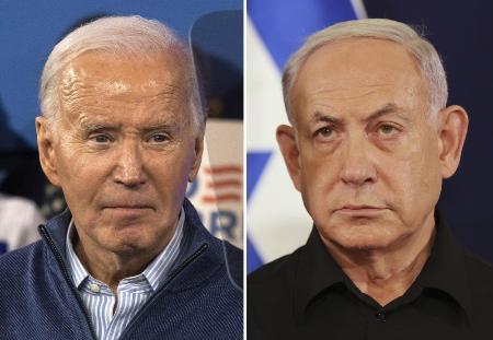 　バイデン米大統領（左）とイスラエルのネタニヤフ首相（ＡＰ＝共同）