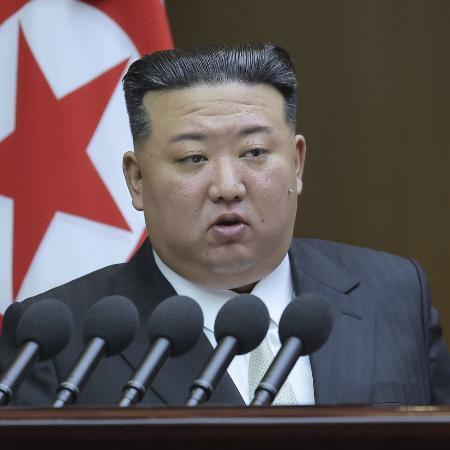 　昨年９月、北朝鮮の最高人民会議で演説する金正恩朝鮮労働党総書記＝平壌（朝鮮中央通信＝共同）