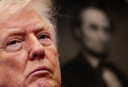 　トランプ米大統領＝１９日、ワシントン（ロイター＝共同）