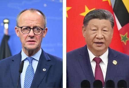 　ドイツのメルツ首相（ゲッティ＝共同）、中国の習近平国家主席