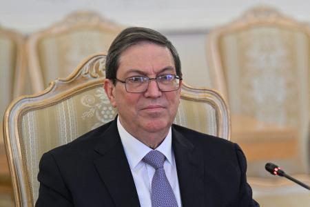 　ロシア外相との会談に臨むキューバのロドリゲス外相＝２月１８日、モスクワ（ロイター＝共同）