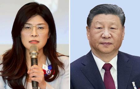 　中国共産党の習近平総書記（右）と台湾の最大野党国民党の鄭麗文主席（共同）