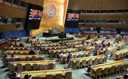 　１日、ニューヨークの国連本部で開かれたＮＰＴ再検討会議の第１委員会（共同）