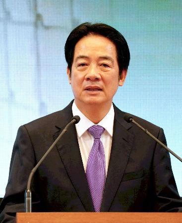 　記者会見する台湾の頼清徳総統＝２０日、台北市（共同）