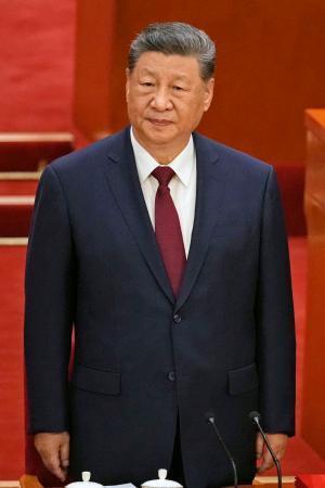 　中国共産党の創建１０５年を記念する行事に臨む習近平党総書記（国家主席）＝１日、北京の人民大会堂（共同）