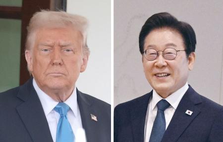 　トランプ米大統領（ゲッティ＝共同）、韓国の李在明大統領　