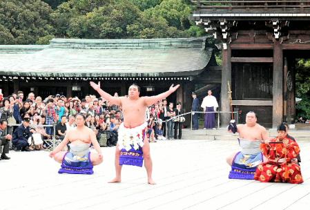 　土俵入りする日馬富士＝明治神宮