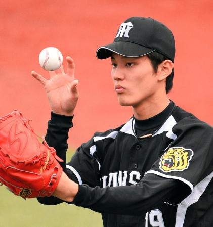 ビジター初勝利を目指し調整する藤波晋太郎＝横浜スタジアム（撮影・金田祐二）