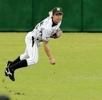 　シートノックで本塁へ好返球をみせる緒方（撮影・田中太一）