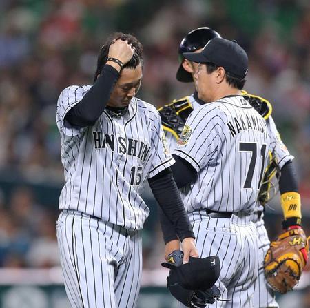 　７回、ピンチを迎え途中降板する横山