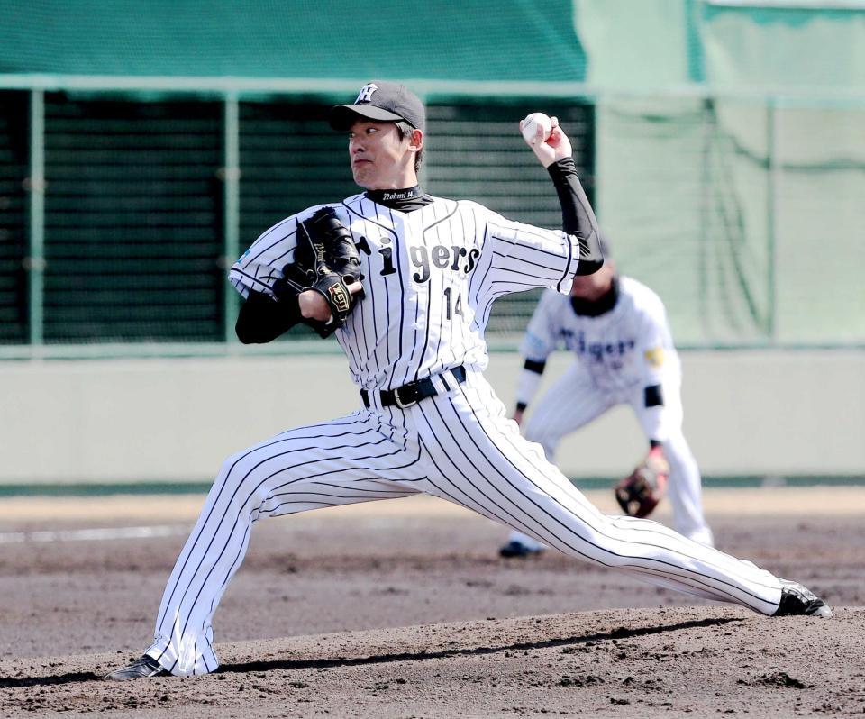 ５回無失点の好投を見せた能見（撮影・持木克友）　