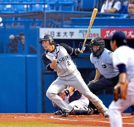 　２回、先制タイムリー二塁打を放つ北條（撮影・出月俊成）