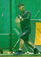 打撃練習に励む阪神・原口文仁＝甲子園（撮影・北村雅宏）