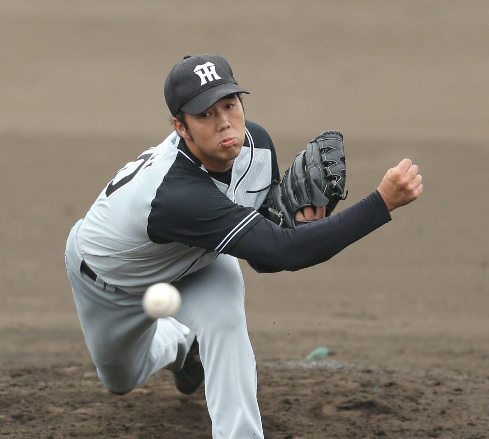 ８回を投げ２失点の阪神・青柳晃洋＝宮崎・SOKKENスタジアム（撮影・田中太一）