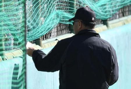 ファンにカードを渡す阪神・掛布雅之２軍監督＝安芸（撮影・田中太一）