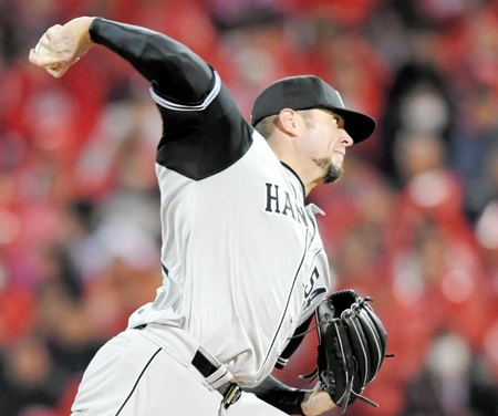 力投する阪神・メッセンジャー＝マツダスタジアム（撮影・高部洋祐）