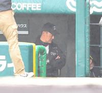 中断中、ベンチ奥へと姿を消す阪神・金本知憲監督＝甲子園（撮影・北村雅宏）