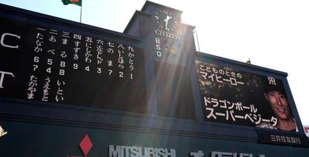 選手の名前がひらがなで表示されるスコアボード＝甲子園（撮影・飯室逸平）