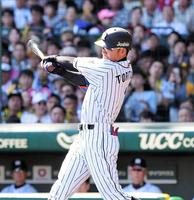 ２回、左前打を放つ阪神・鳥谷敬＝甲子園（撮影・北村雅宏）
