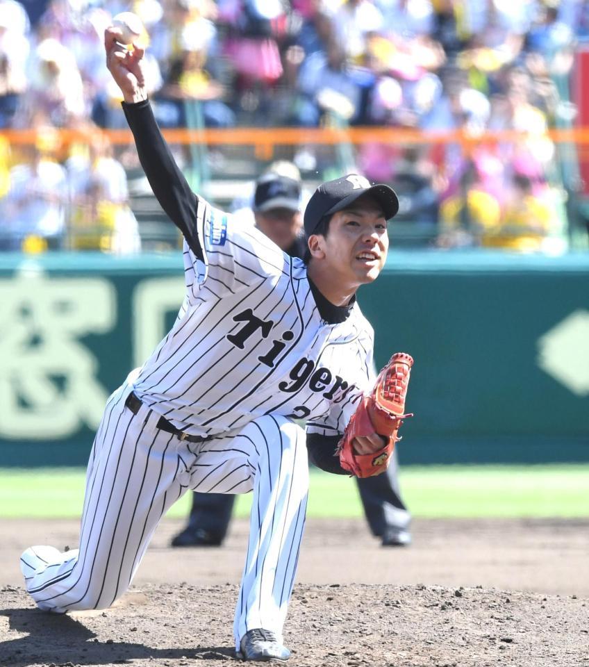 力投する阪神・小野泰己＝甲子園（撮影・飯室逸平）