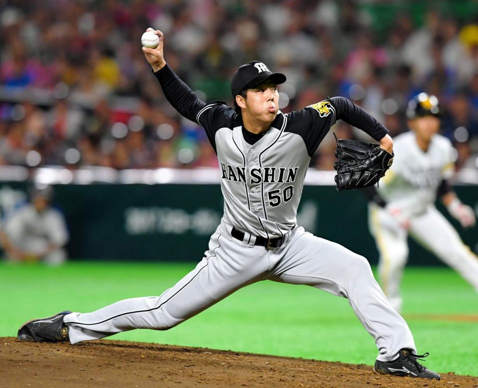 力投する阪神・青柳晃洋＝ヤフオクドーム（撮影・高部洋祐）