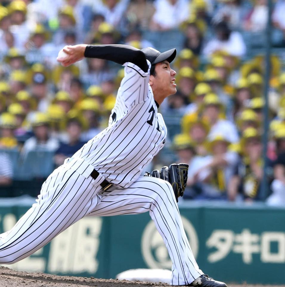 力投する阪神・小野泰己＝甲子園（撮影・飯室逸平）