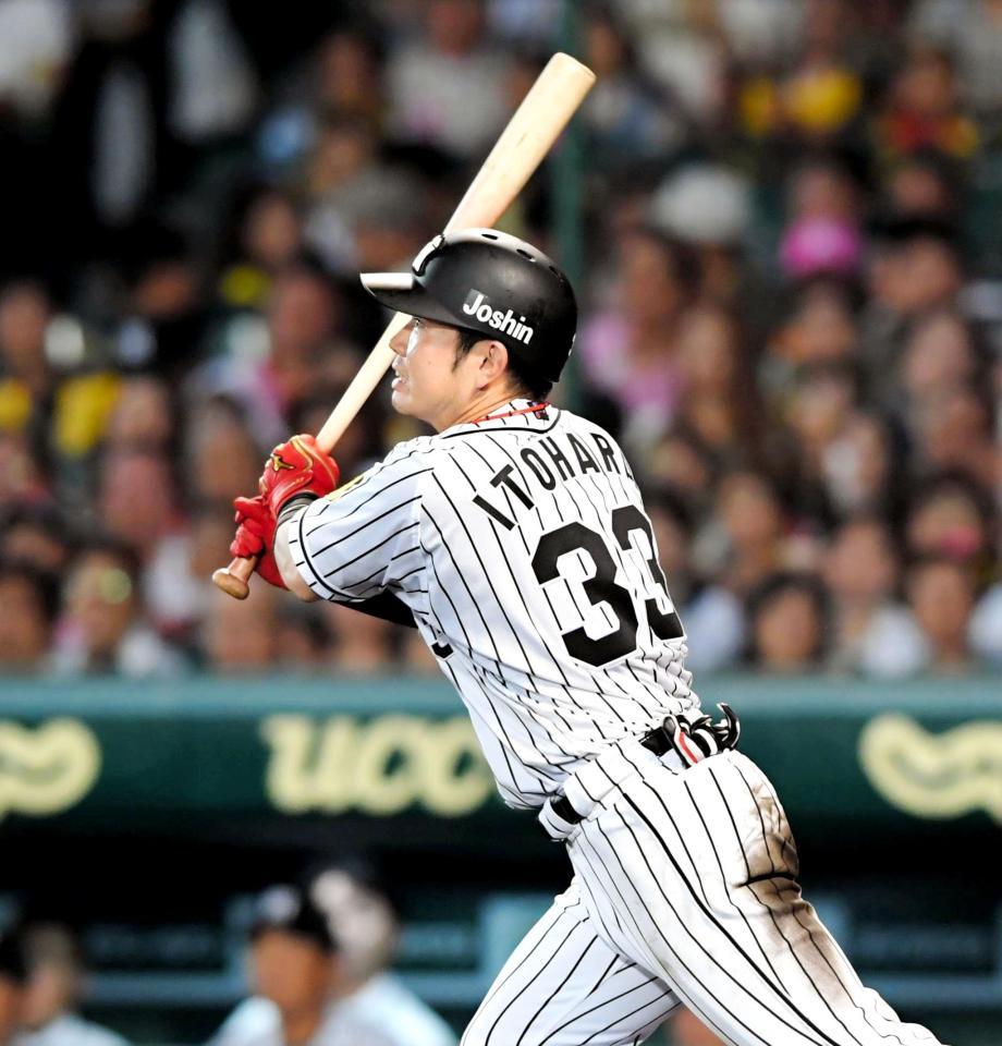 ５回、２ランを放つ糸原（撮影・高部洋祐）