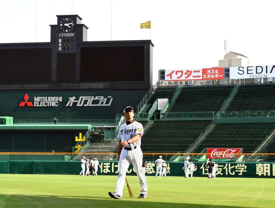 　グラウンドに姿を見せた金本監督（撮影・田中太一）