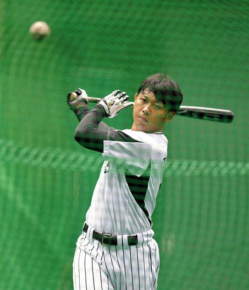 打撃練習で汗を流す高山　