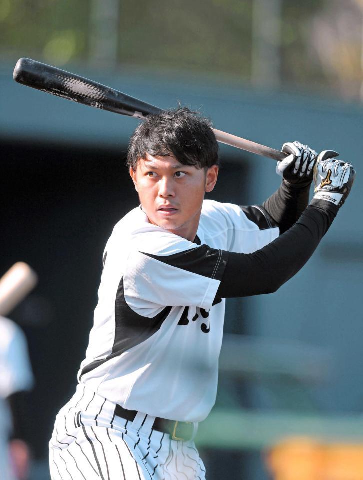 　打撃練習をする高山