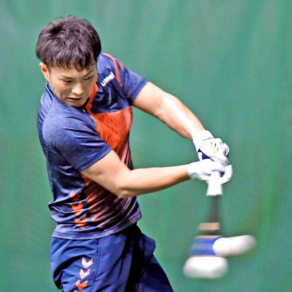 　ティー打撃をする北條（撮影・田中太一）