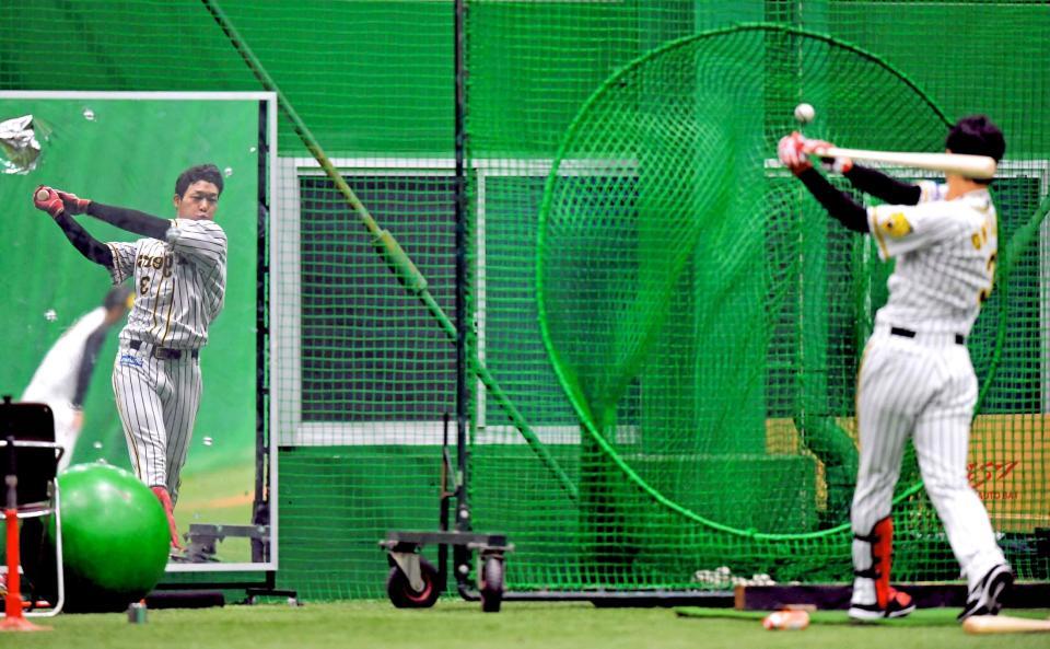 　黙々とティー打撃に励む大山（撮影・高部洋祐）