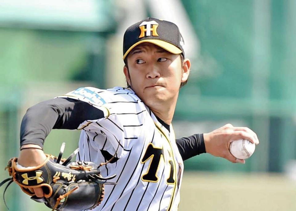 　７回５安打無失点の好投を見せた先発の岩貞（撮影・田中太一）