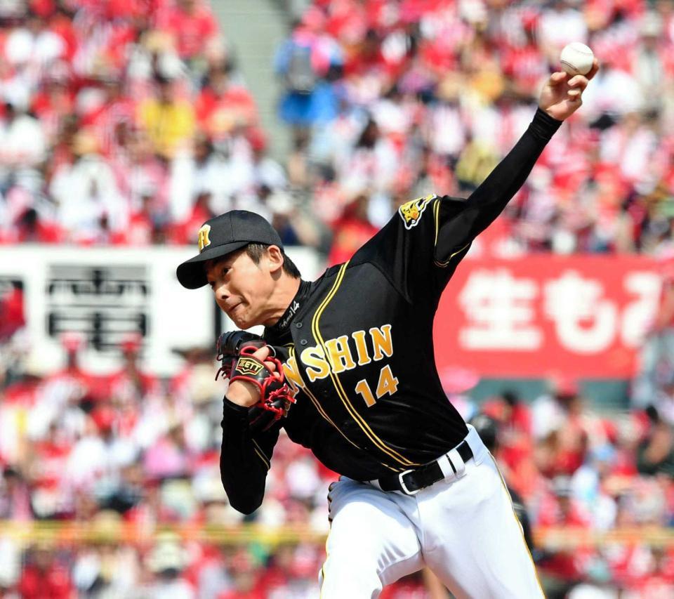 　先発し、力強いボールを投げる能見（撮影・田中太一）