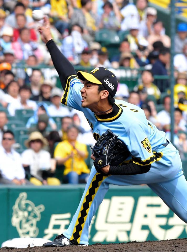 力投する阪神・小野泰己＝甲子園（撮影・高部洋祐）