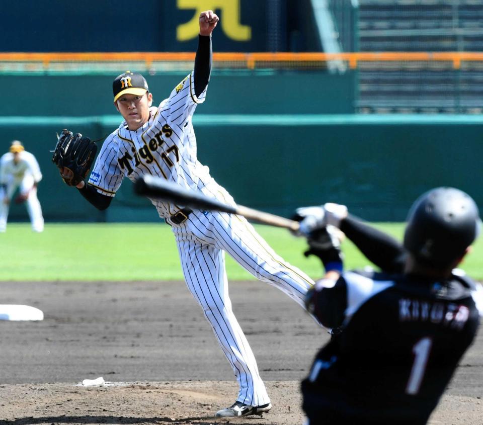 　先発し力投する岩貞（撮影・田中太一）