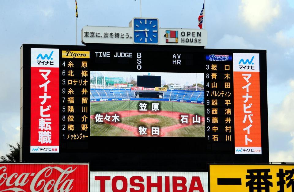 ヤクルト対阪神１１回戦のスターティングメンバー＝神宮（撮影・田中太一）